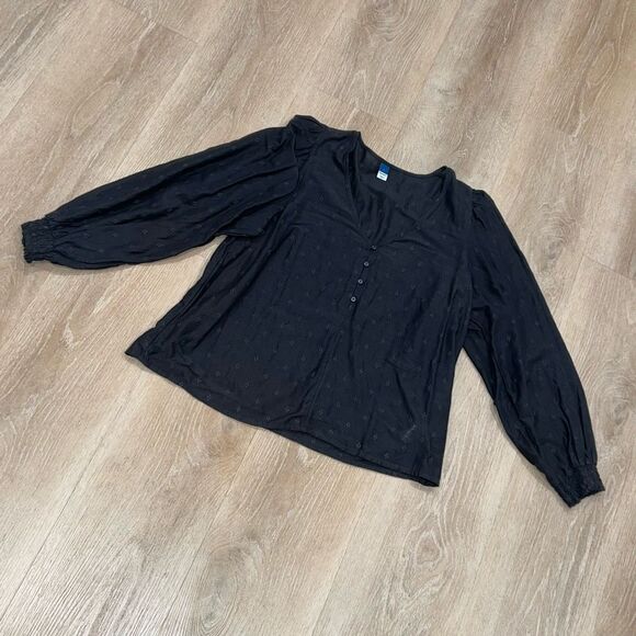Old Navy Long-Sleeve Clip-Dot Peasant Blouse, Long Puff Sleeves Women’s Large - Picture 3 of 9